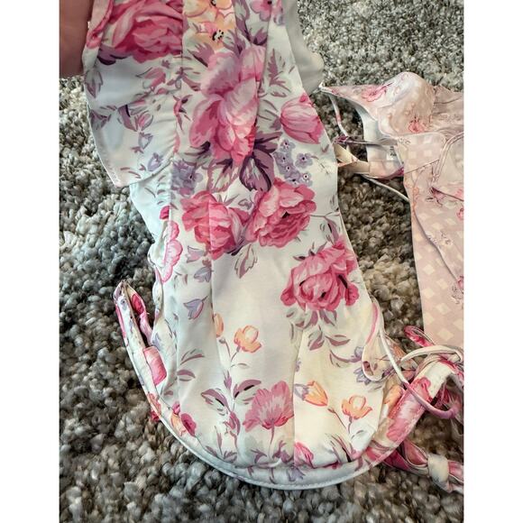 For Love & Lemons NWT Taylor Pink Floral Ruffle Crop Top Ruched Skirt Set Large - Picture 4 of 15